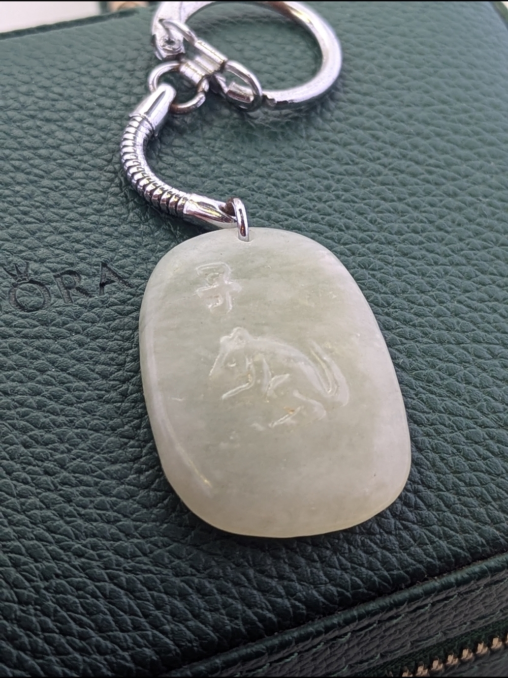 🐀Carved Pale Green Jade Rat Zodiac Keychain Pendant | 吉祥如意 Good Luck Charm ✨